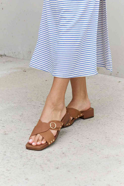 Forever Link Square Toe Cross Strap Buckle Clog Sandal in Ochre