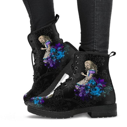 Gothic Print Vegan Leather Combat Boots