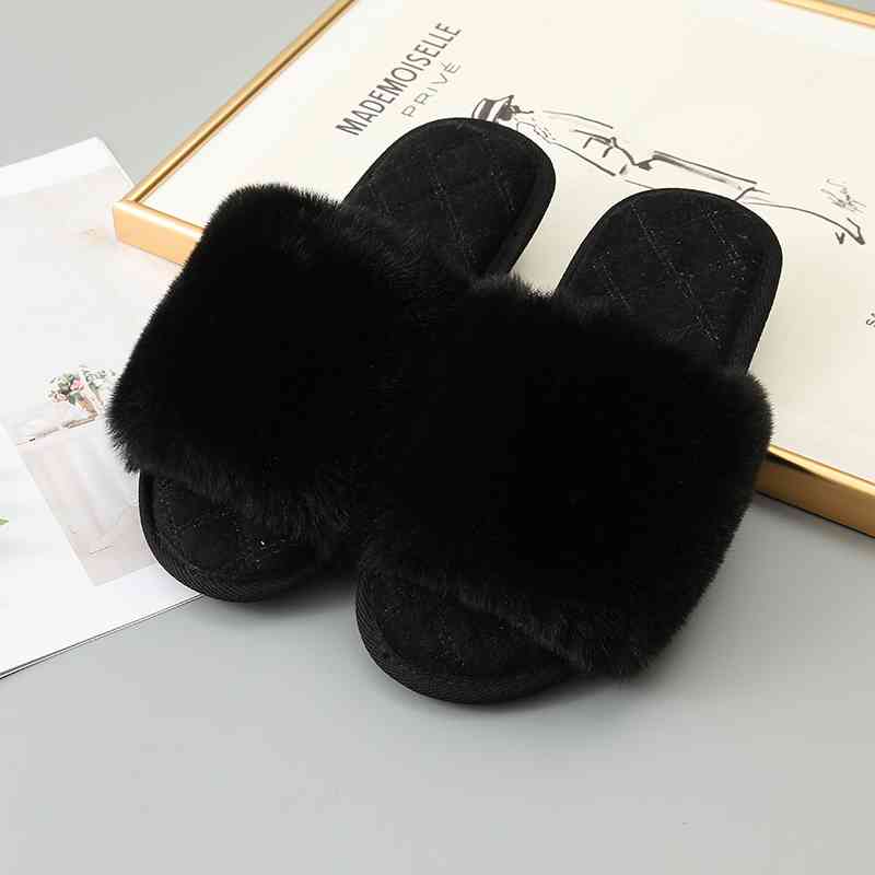 Faux Fur Open Toe Slippers