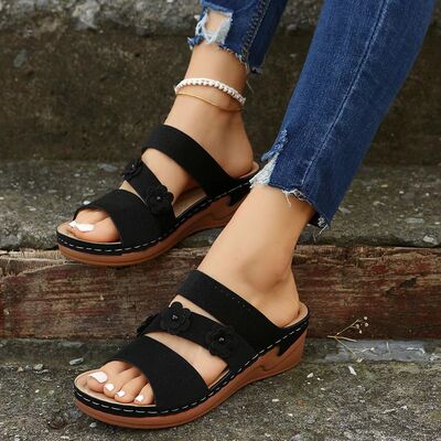 Flower PU Leather Wedge Sandals