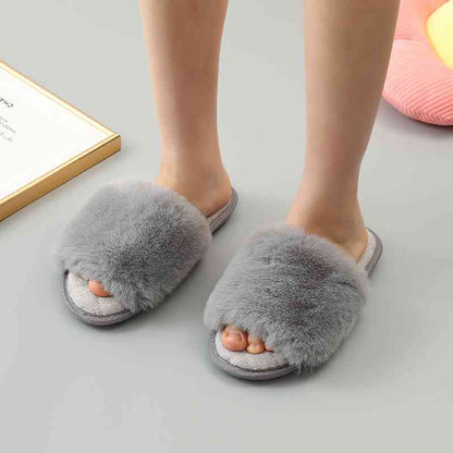 Faux Fur Open Toe Slippers