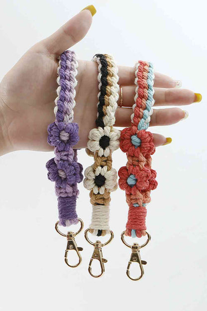 Flower Shape Wristlet Zinc Alloy Closure Macrame Key Chain