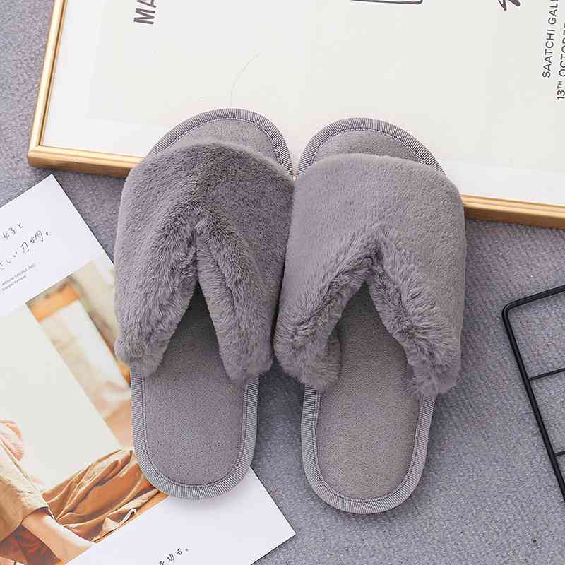 Faux Fur Open Toe Slippers