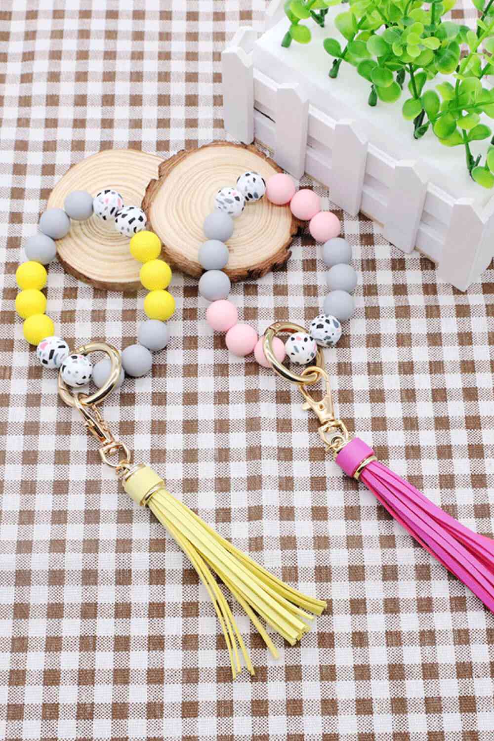 Assorted 2-Pack Multicolored Beaded Tassel Keychain