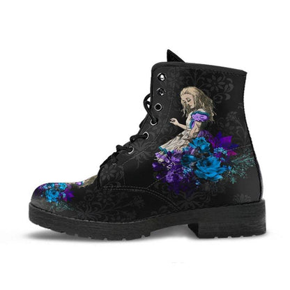 Gothic Print Vegan Leather Combat Boots