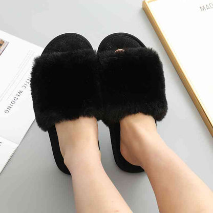 Faux Fur Open Toe Slippers