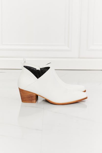 MMShoes Trust Yourself Embroidered Crossover Cowboy Bootie in White