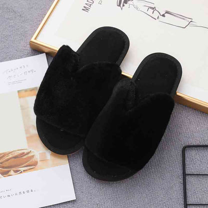 Faux Fur Open Toe Slippers