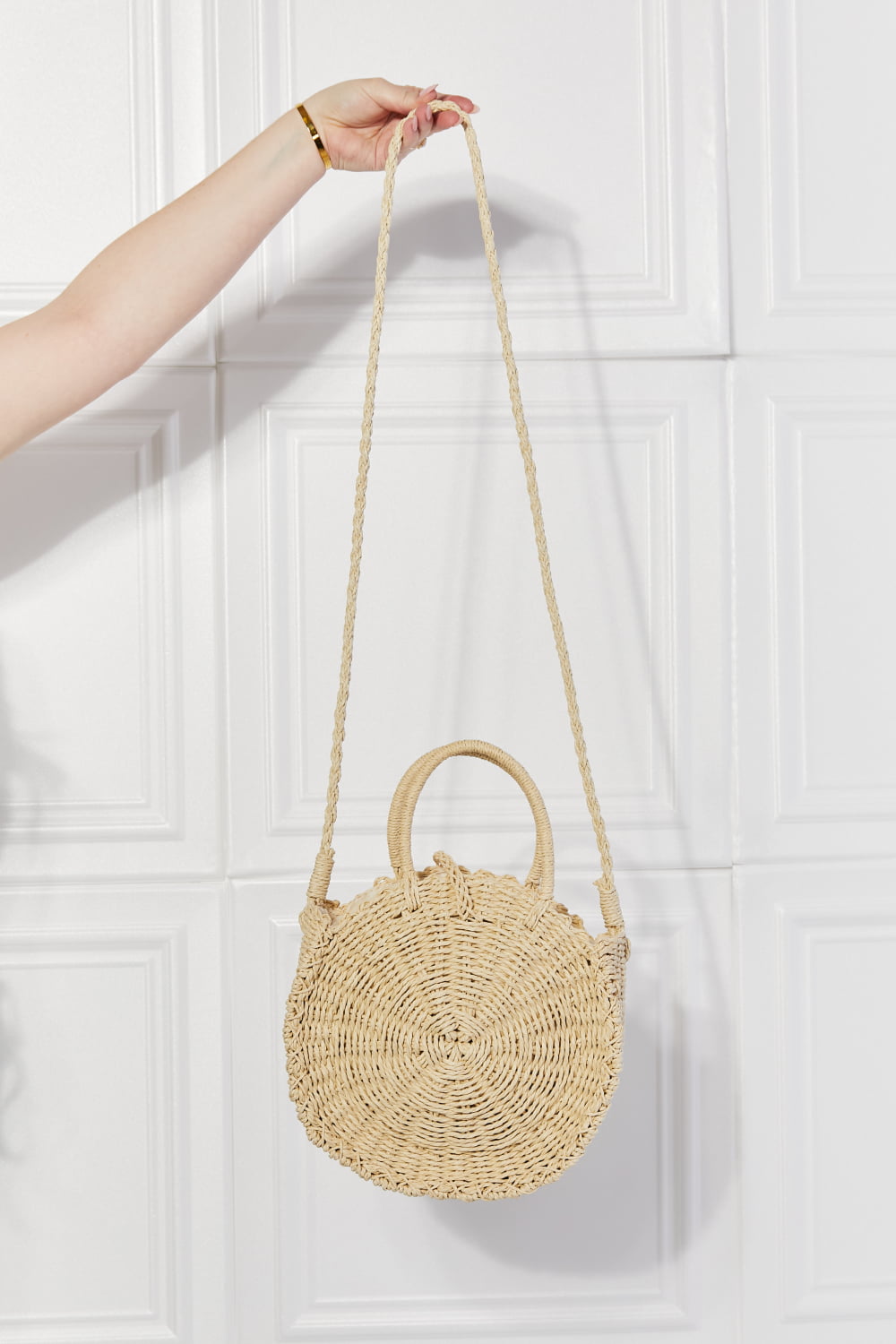 Justin Taylor Feeling Cute Rounded Rattan Handbag in Ivory