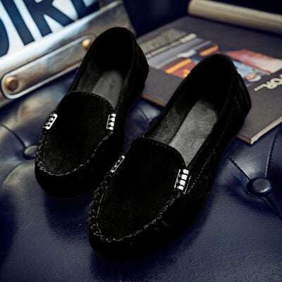 Suede Metal Decor Stitch Detail Flat Loafers