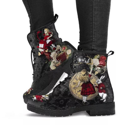 Gothic Print Vegan Leather Combat Boots