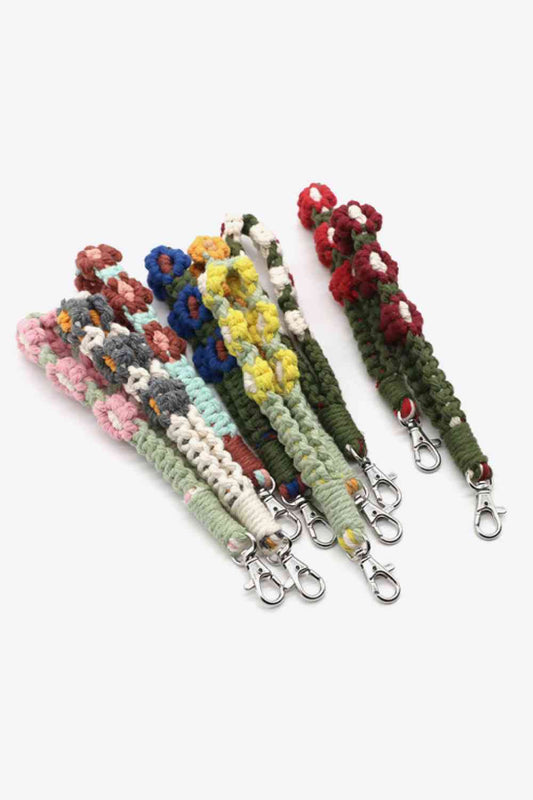 Assorted 4-Pack Hand-Woven Flower Macrame Wristlet Keychain